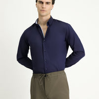 Koyu Lacivert Uzun Kol Slim Fit Dar Kesim Klasik Pamuklu Gömlek
