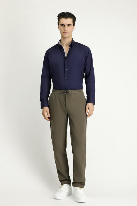 Koyu Lacivert Uzun Kol Slim Fit Dar Kesim Klasik Pamuklu Gömlek