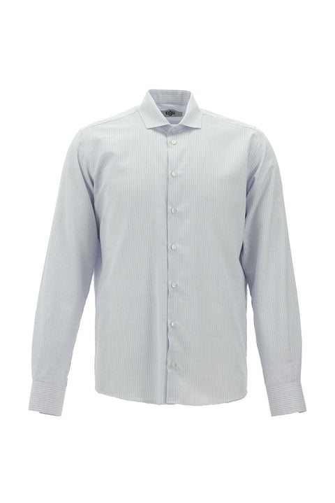 Koyu Mavi Uzun Kol Slim Fit Dar Kesim Çizgili Pamuklu Kolay Ütülenebilir Gömlek