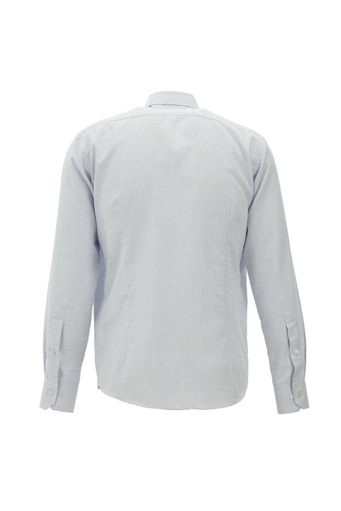 Koyu Mavi Uzun Kol Slim Fit Dar Kesim Çizgili Pamuklu Kolay Ütülenebilir Gömlek