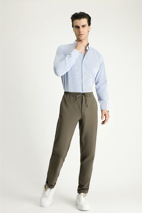 Açık Mavi Uzun Kol Slim Fit Dar Kesim Çizgili Pamuklu Kolay Ütülenebilir Gömlek