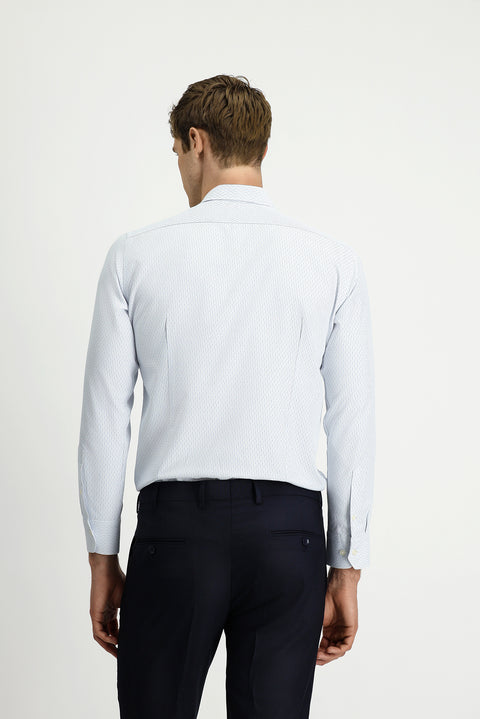 Mavi Uzun Kol Slim Fit Dar Kesim Çizgili Pamuklu Kolay Ütülenebilir Düğmeli Yaka Gömlek