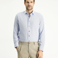 Mavi Uzun Kol Slim Fit Dar Kesim Non Iron Ekose Pamuklu Gömlek