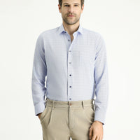 Mavi Uzun Kol Slim Fit Dar Kesim Non Iron Ekose Pamuklu Gömlek