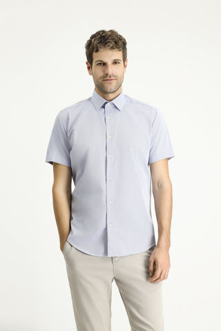 Açık Mavi Kısa Kol Slim Fit Dar Kesim Desenli Pamuk Gömlek