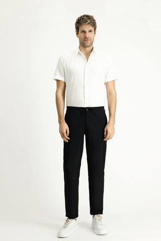 Beyaz Kısa Kol Slim Fit Dar Kesim Desenli Pamuk Gömlek