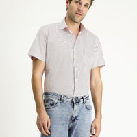 Mercan Kırmızı Kısa Kol Slim Fit Dar Kesim Baskılı Pamuk Gömlek