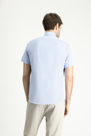 Açık Mavi Kısa Kol Slim Fit Dar Kesim Desenli Pamuklu Kolay Ütülenebilir Gömlek