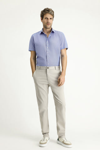 Koyu Mavi Kısa Kol Slim Fit Dar Kesim Desenli Pamuklu Kolay Ütülenebilir Gömlek