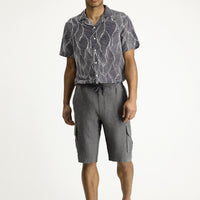 Siyah Relaxed Fit Rahat Kesim Keten Bermuda Şort