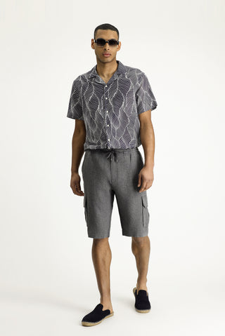 Siyah 4 Drop Relaxed Fit Rahat Kesim Keten Bermuda Şort