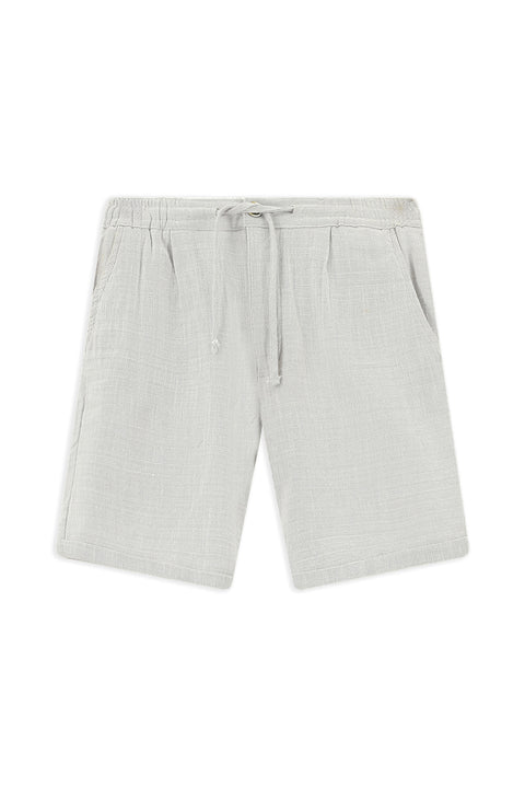 Light Gray Slim Fit Narrow Cut Elastic Waist Drawstring Cotton Bermuda Shorts
