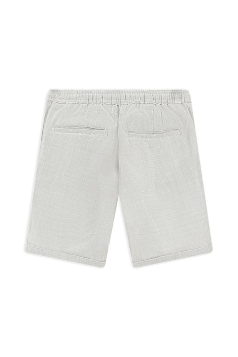 Light Gray Slim Fit Narrow Cut Elastic Waist Drawstring Cotton Bermuda Shorts