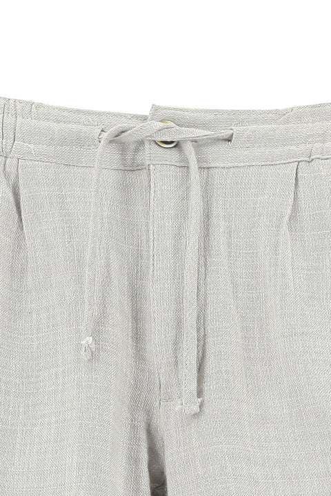 Light Gray Slim Fit Narrow Cut Elastic Waist Drawstring Cotton Bermuda Shorts