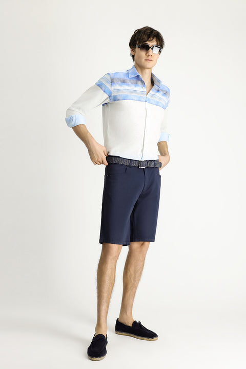 Koyu Lacivert Regular Fit Standart Kesim Pamuklu Bermuda Şort