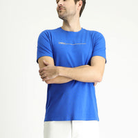 İndigo Bisiklet Yaka Slim Fit Dar Kesim Baskılı Pamuk Tişört