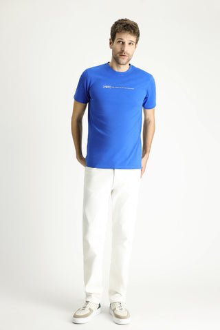 İndigo Bisiklet Yaka Slim Fit Dar Kesim Baskılı Pamuk Tişört