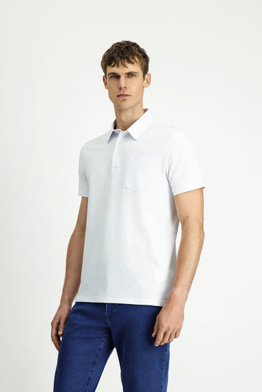 Beyaz Regular Fit Pamuk Cepli Polo Yaka Tişört