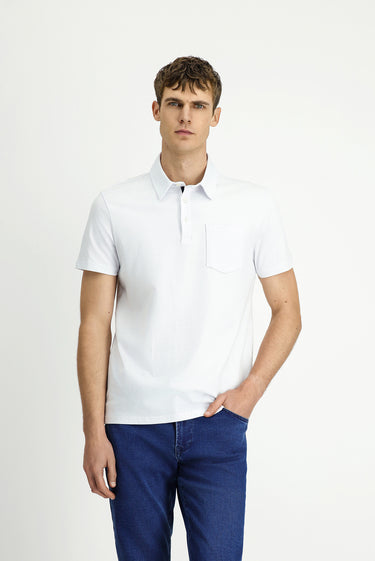 Beyaz Regular Fit Pamuk Cepli Polo Yaka Tişört