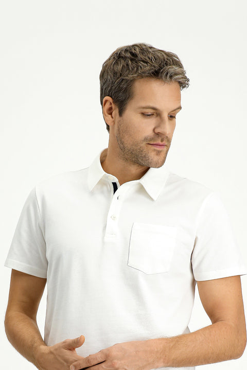 Ekru Regular Fit Pamuk Cepli Polo Yaka Tişört