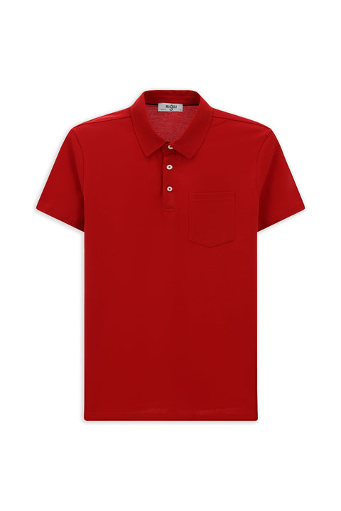 Koyu Kırmızı Regular Fit Pamuk Cepli Polo Yaka Tişört