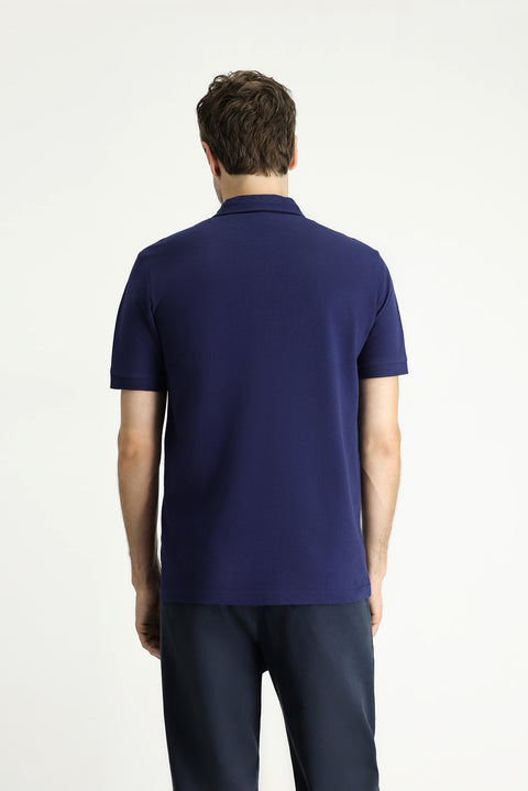 Orta Lacivert Polo Yaka Regular Fit Desenli Pamuk Tişört