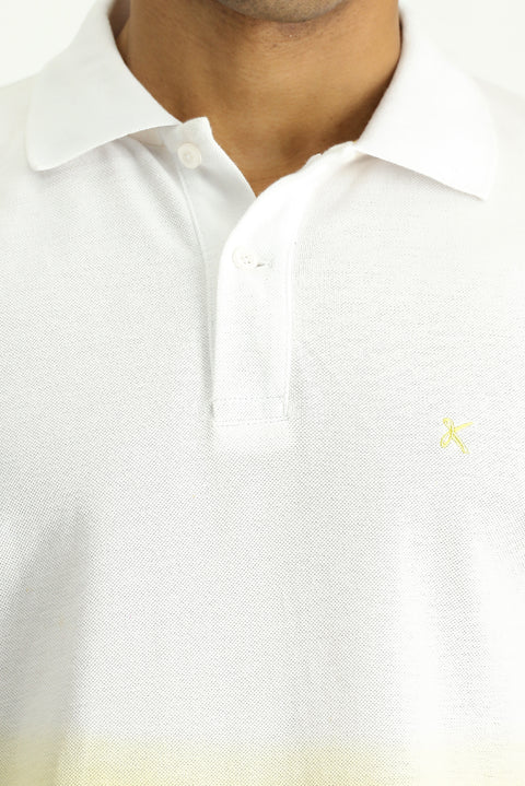 Limon Sarı Regular Fit Desenli Nakışlı Pamuk Polo Yaka Tişört