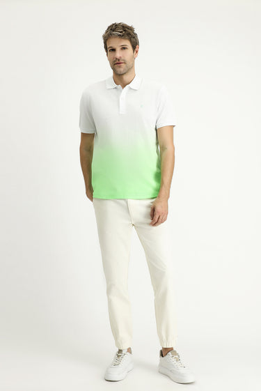 Çimen Yeşili Regular Fit Desenli Nakışlı Pamuk Polo Yaka Tişört