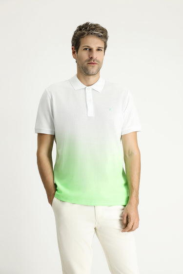 Çimen Yeşili Regular Fit Desenli Nakışlı Pamuk Polo Yaka Tişört