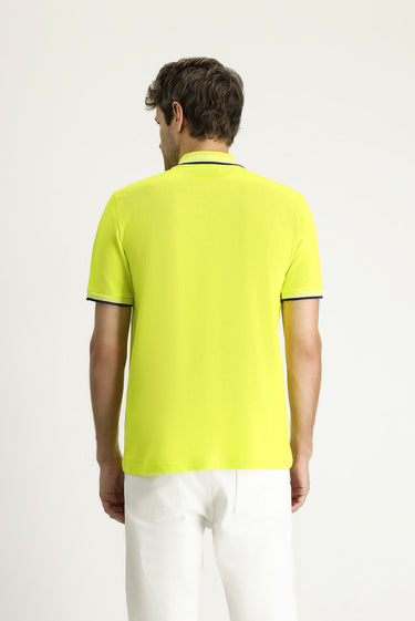 Lime Polo Yaka Regular Fit Desenli Nakışlı Pamuk Tişört