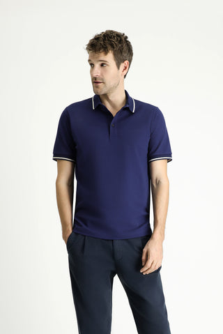 Orta Lacivert Polo Yaka Regular Fit Desenli Pamuklu Tişört
