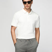 Ekru Polo Yaka Regular Fit Desenli Pamuklu Tişört