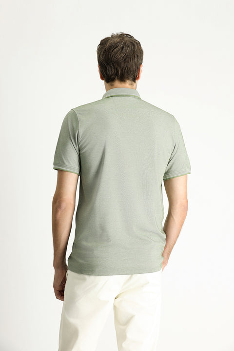 Çağla Yeşili Polo Yaka Regular Fit Pamuklu Tişört
