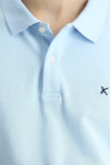 Açık Mavi Slim Fit Dar Kesim Nakışlı Pamuk Polo Yaka Tişört