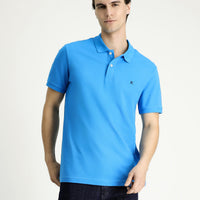 Koyu Mavi Slim Fit Dar Kesim Nakışlı Pamuk Polo Yaka Tişört