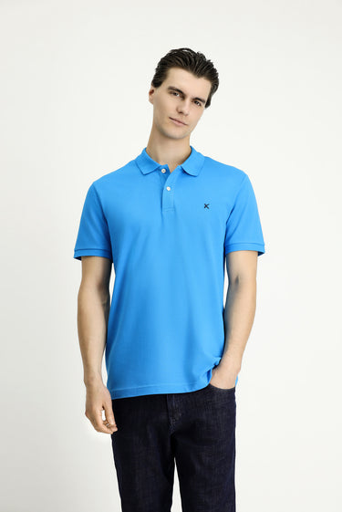 Koyu Mavi  Slim Fit Dar Kesim Nakışlı Pamuk Polo Yaka Tişört