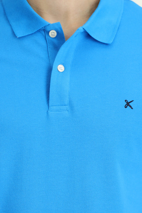Koyu Mavi Slim Fit Dar Kesim Nakışlı Pamuk Polo Yaka Tişört