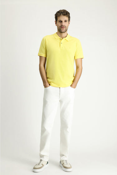 Limon Sarı Slim Fit Dar Kesim Nakışlı Pamuk Polo Yaka Tişört