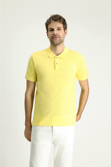 Limon Sarı Slim Fit Dar Kesim Nakışlı Pamuk Polo Yaka Tişört