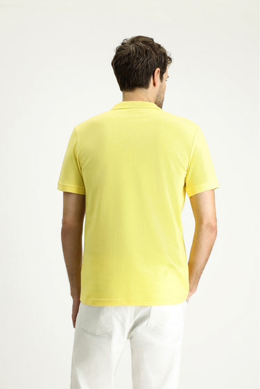 Limon Sarı Slim Fit Dar Kesim Nakışlı Pamuk Polo Yaka Tişört