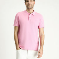 Orta Pembe Slim Fit Dar Kesim Nakışlı Pamuk Polo Yaka Tişört