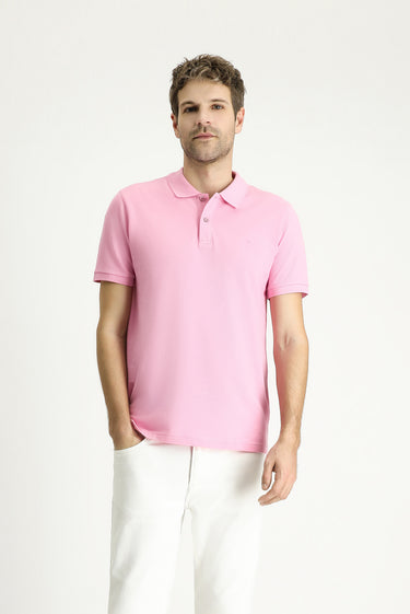 Orta Pembe Slim Fit Dar Kesim Nakışlı Pamuk Polo Yaka Tişört