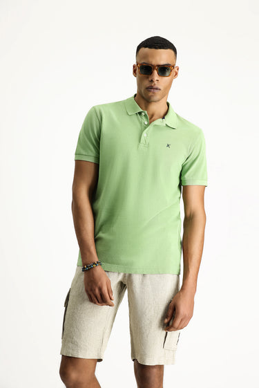 Çimen Yeşili Slim Fit Dar Kesim Nakışlı Pamuk Polo Yaka Tişört