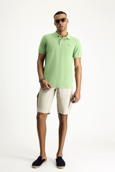 Çimen Yeşili Slim Fit Dar Kesim Nakışlı Pamuk Polo Yaka Tişört