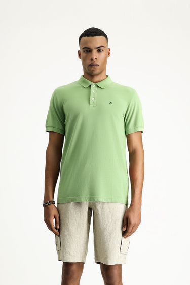 Çimen Yeşili Slim Fit Dar Kesim Nakışlı Pamuk Polo Yaka Tişört