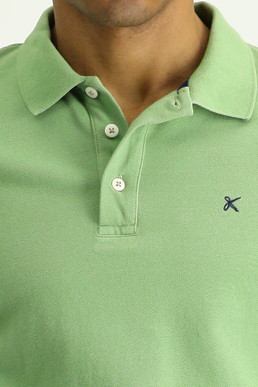 Çimen Yeşili Slim Fit Dar Kesim Nakışlı Pamuk Polo Yaka Tişört