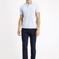 Açık Mavi Polo Yaka Slim Fit Dar Kesim Desenli Pamuklu Tişört