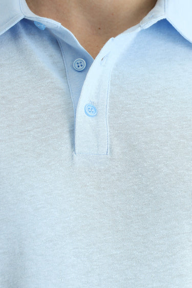 Açık Mavi Polo Yaka Slim Fit Dar Kesim Keten Karışımlı Tişört