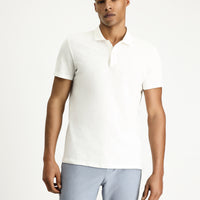 Beyaz Polo Yaka Slim Fit Dar Kesim Keten Karışımlı Tişört
