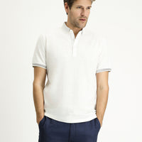 Kırık Beyaz Polo Yaka Slim Fit Dar Kesim Desenli Tişört